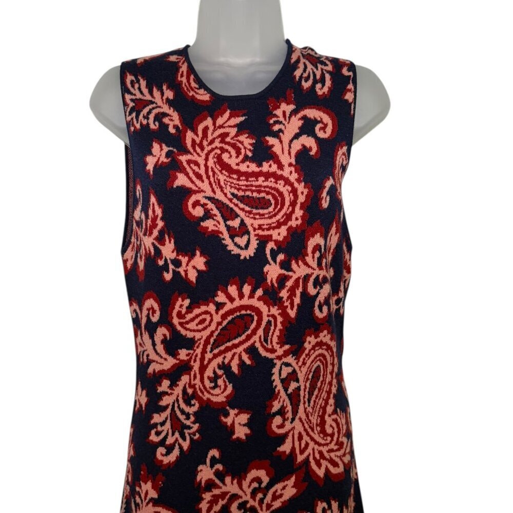 Yumi Kim Zelda Midi Dress XL Paisley Knit Sleeveless Navy Red Fall Winter - Picture 2 of 7